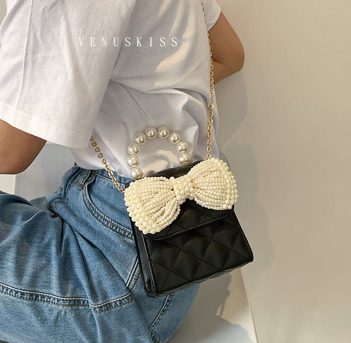 時尚復古珍珠蝴蝶結造型手提鍊條包(大號)-VKS567-包包