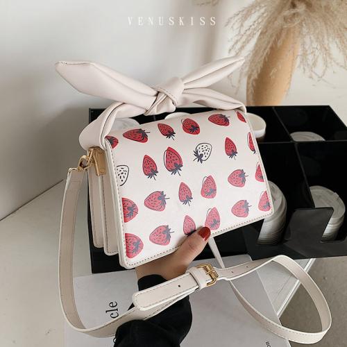 可愛俏皮草莓印花蝴蝶結手提肩背包-VKS575-包包